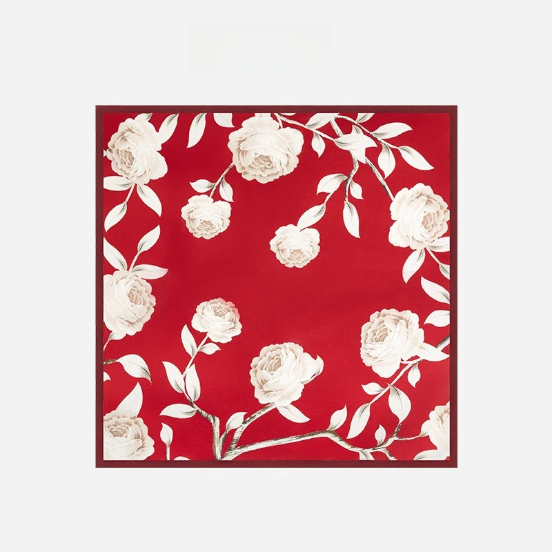 本物のシルクスカーフ-多用途スクエアショール-レディース-おしゃれ-夏秋-季節限定-通気性-肌に優しい-植物柄-花柄