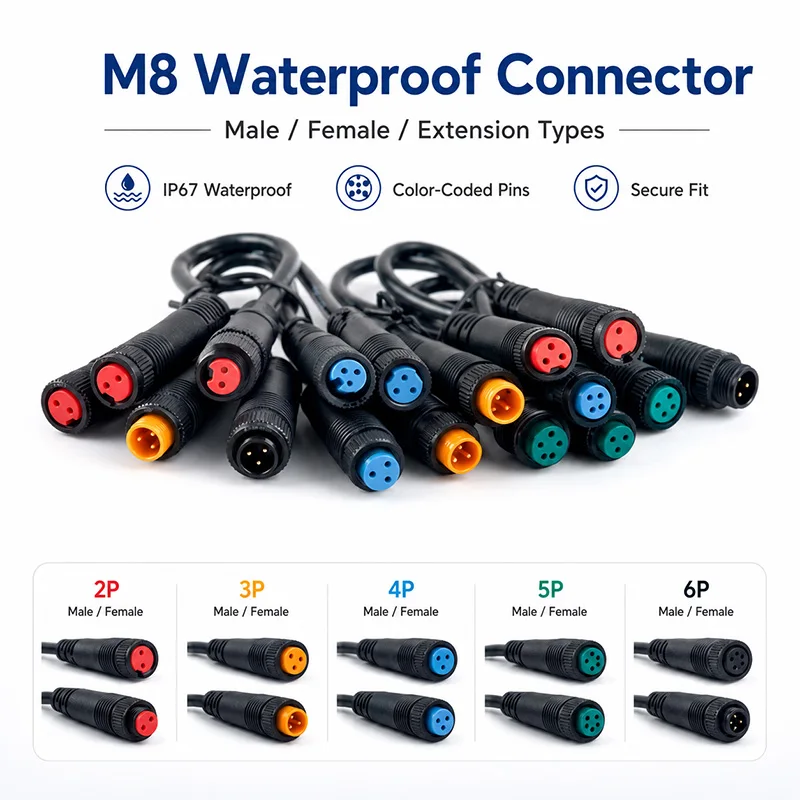 4Pcs M8 IP67 Waterproof Sensor Cable Connector 2 3 4 5 6 Pin Male Female Plug Socket 20cm Wire Extension Kit Industrial