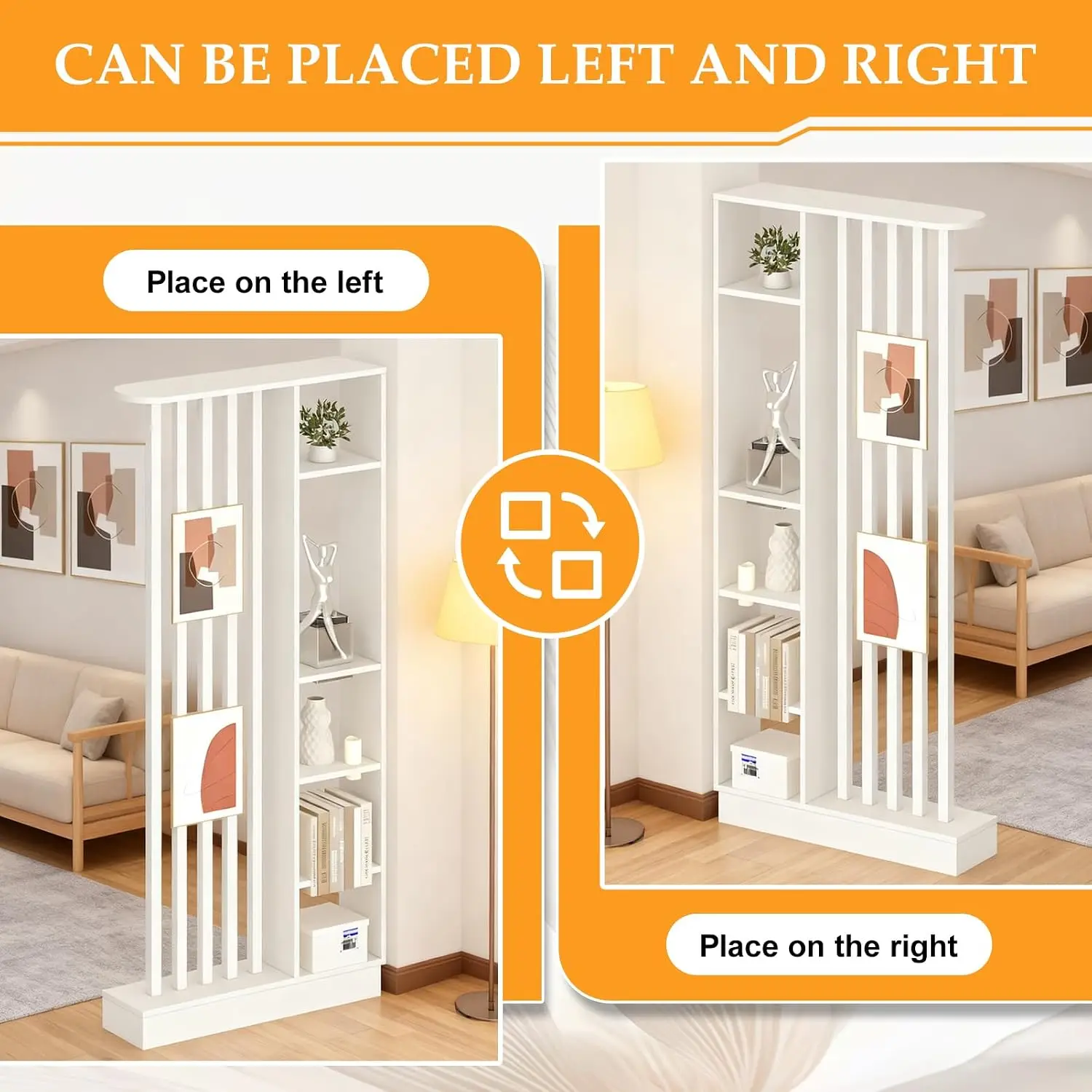 Freestanding White Wood Room Divider Shelves 47.2x9.4x78.7in Room Separation Home Office Modern Bookshelf Easy Assemble Decorati
