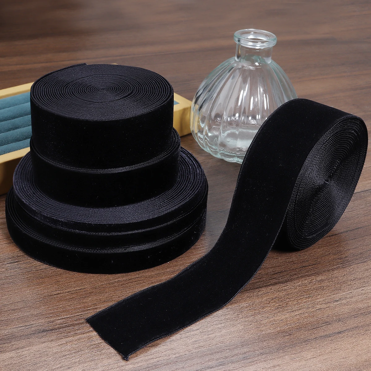 5–10 Yards/Rolle, einseitiges Samtband, weinrotes schwarzes Band für handgefertigte Geschenkstraußverpackungen, Weihnachtsfeier-Dekoration – Detail 5