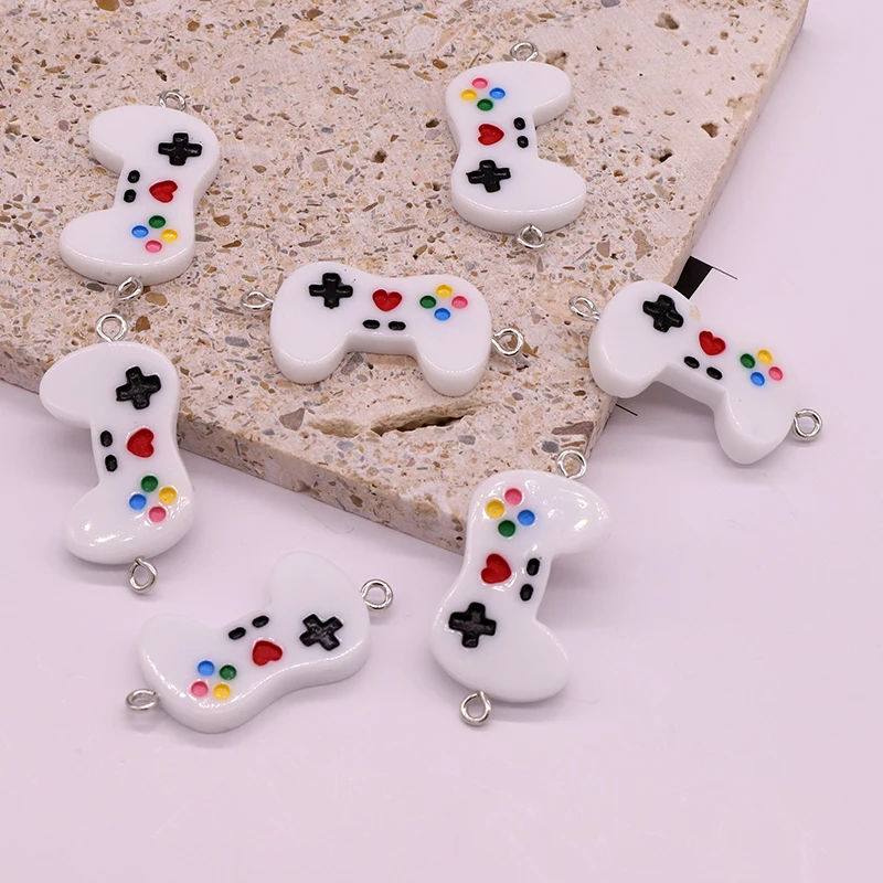 10pcs/pack Mix Enamel Gamepads Connectors For Bracelet Findings Handmade Black White Game Console Resin Charm Jewlery Making