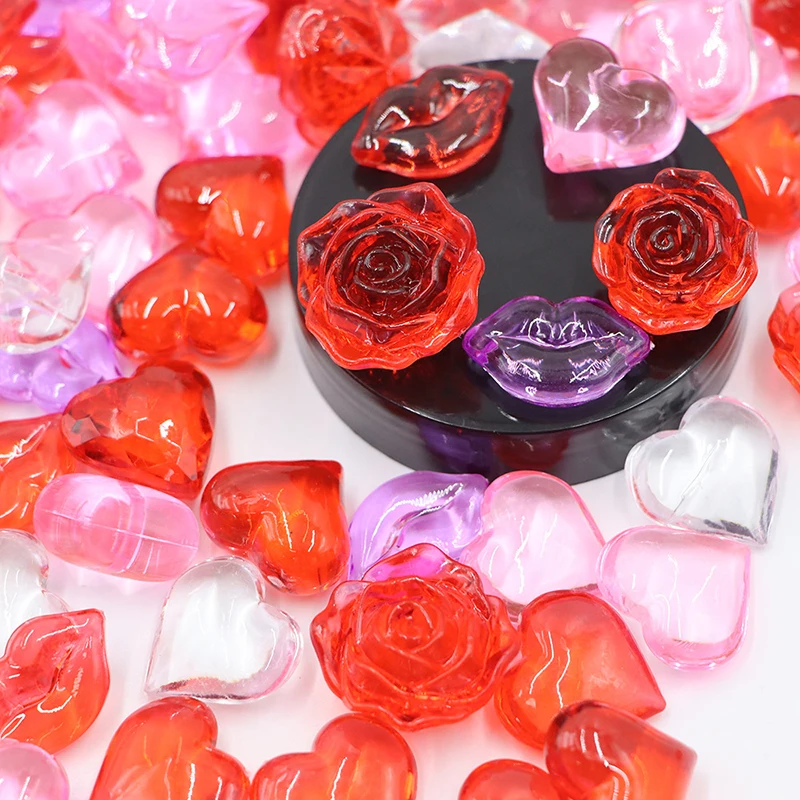 20/50pcs Red Pink Hearts Lips Acrylic Ornaments Valentine\'s Day Wedding Party Decoration Table Scatter Vase Fillers Home Decor