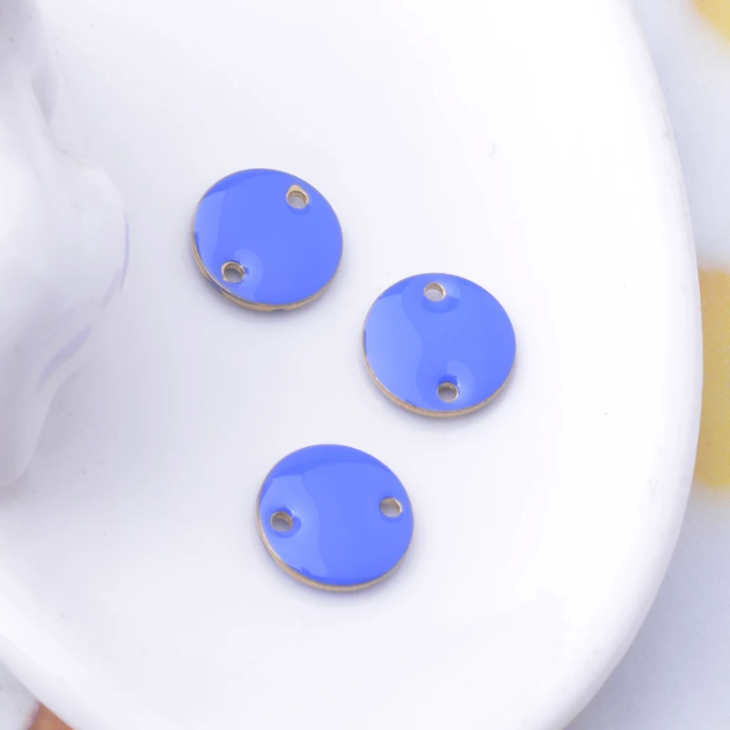 30 Stück 12mm runde Kupfer-Anhänger mit zwei Löchern, beidseitig emailliert, für Ohrringe, Anhänger und Schmuckzubehör. – Detail 7