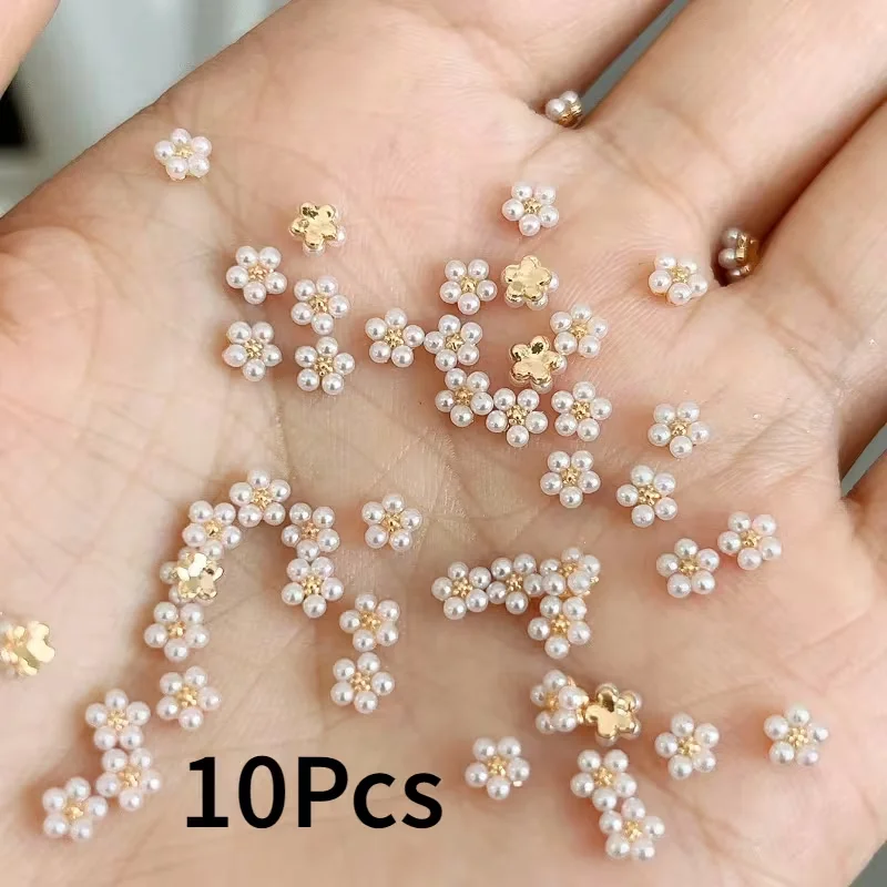 10-Piece Set of Luxurious 3D Pearl Nail Art Decorations Featuring 5-Petal Pearl Flowers.