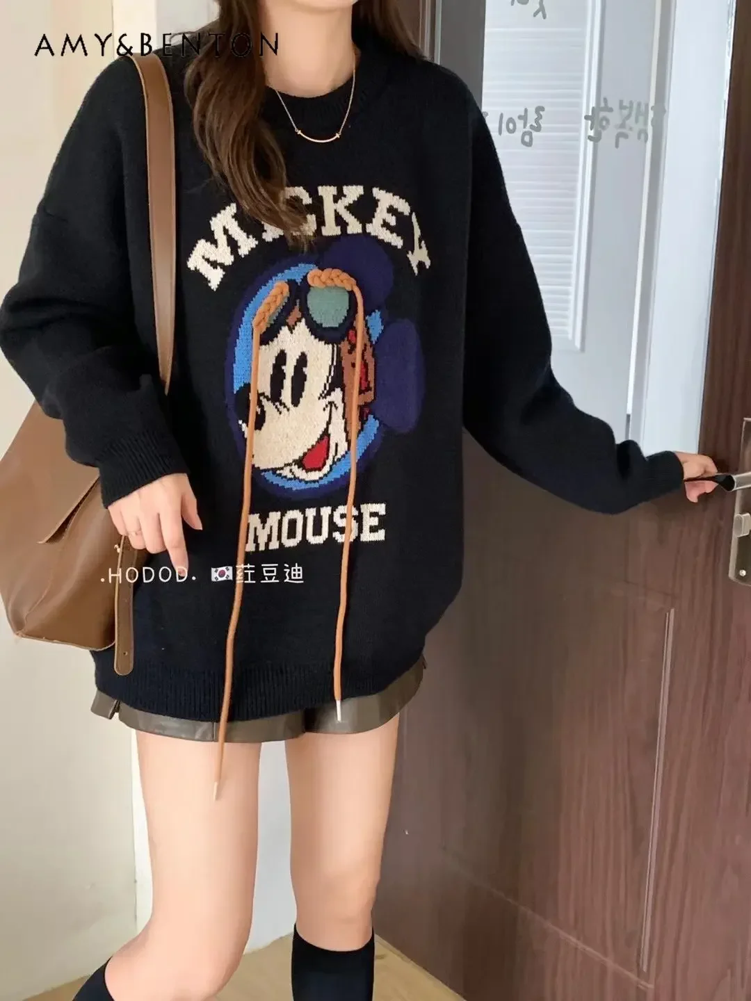 Frauen jüngere Cartoon Jacquard Muster Pullover Herbst Winter neue lose Pullover Pullover Damen lässig gestrickte Tops Pullover