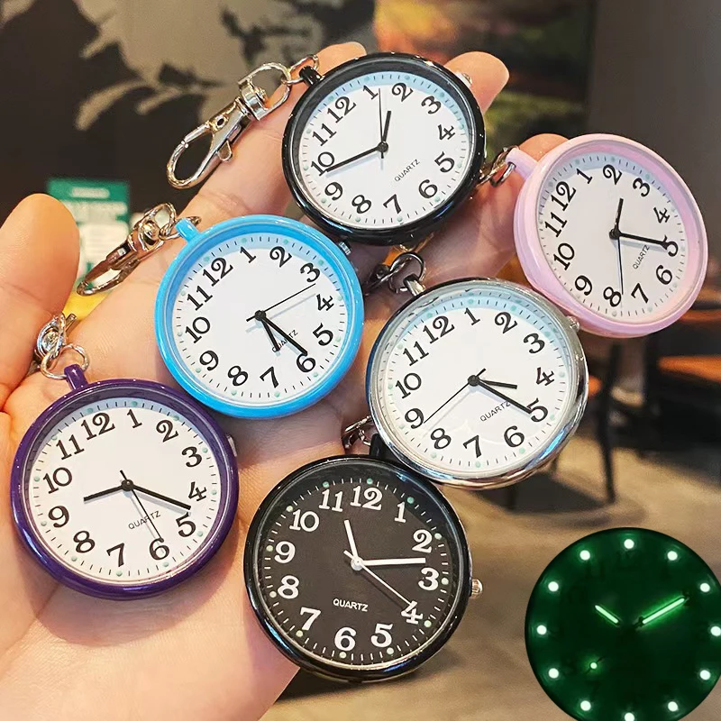 Pocket Watches Luminous Exam Quartz Pocket Watch with Keyring Hanging Keychain Chest watch for Nurses Doctors Students Child