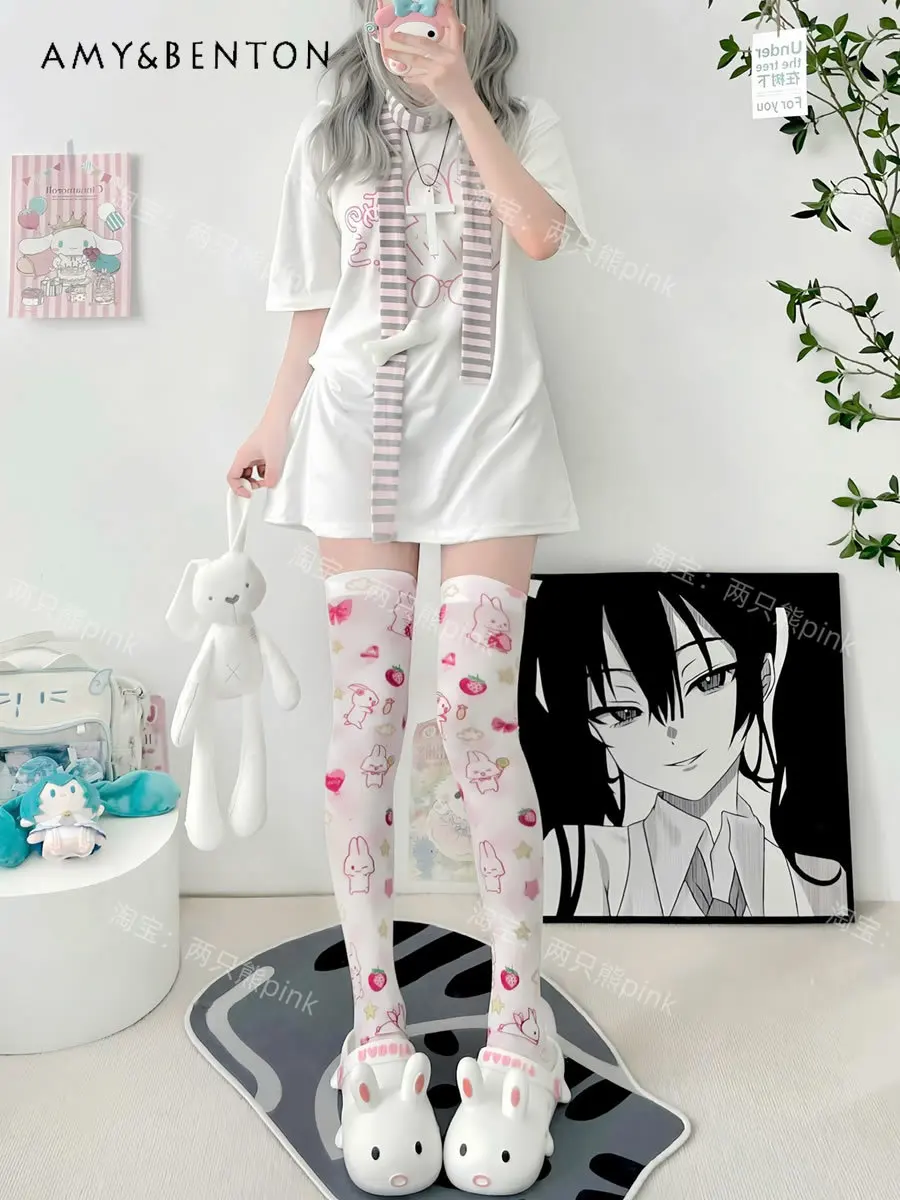 Spring and Summer Thin Cute Velvet Long Socks Lolita Style Cartoon Print Thigh High Stockings Cos Animation Stockings Sexy