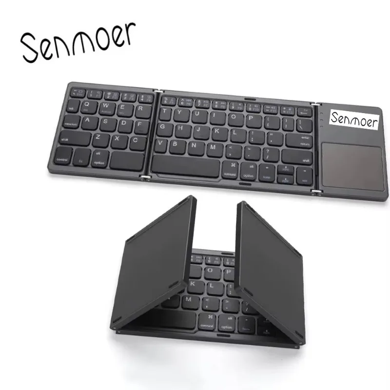 Foldable Rechargeable Bluetooth Keyboard With Touchpad Portable Travel Keypad Space Gray For Laptops