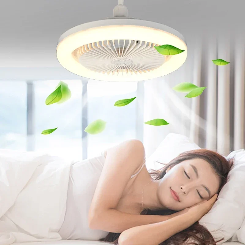 Ventilador de techo LED con Control remoto, luz regulable, silencioso, ahorro de energía, para sala de estar, dormitorio, estudio, iluminación del hogar, E27