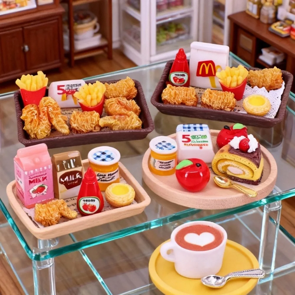 Suitable For Dollhouse Accessories, Simulation Mini Cake, Juice Fried Chicken Burger, French Fry Set Model, Children's Gift