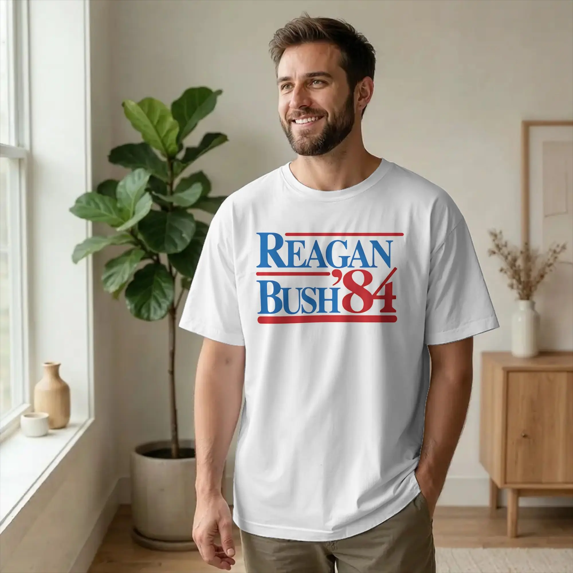 Law and Order Reagan Bush 84 Tshirt Men's 100%Cotton Top Tee Leisure  Round Neck Short Sleeve