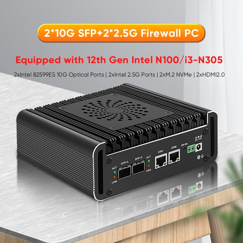 Topton Solid Firewall Router 2x10G SFP+ Intel i3 N305 N100 2xi226-V 2.5G Mini PC 2xNVMe 2xHD DDR5 pfSense Proxmox ESXi AES-NI