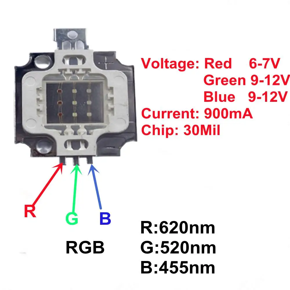 Chip de lámpara integrada de alta potencia, luz COB de 12V y 10W, foco reflector blanco/blanco cálido/Rojo/verde/azul/amarillo/UV/RGB