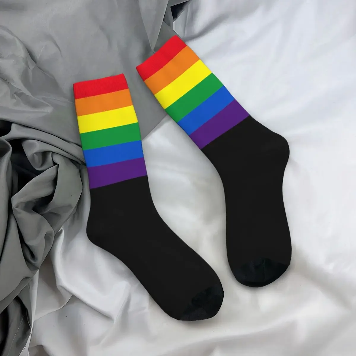 Meias esportivas listradas arco-íris longo para homens e mulheres, antiderrapantes, respiráveis, basquete, bandeira gay, harajuku, orgulho, lgbt