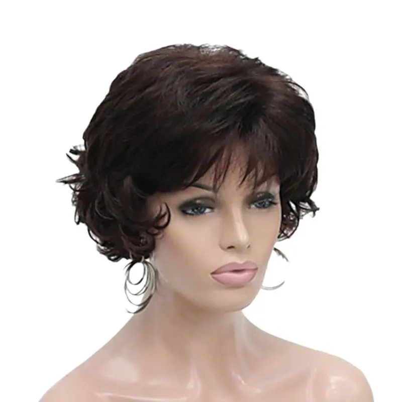 

Cross-border black and brown fluffy short hair, high-temperature silk rose net wig, synthetic fiber wig for women