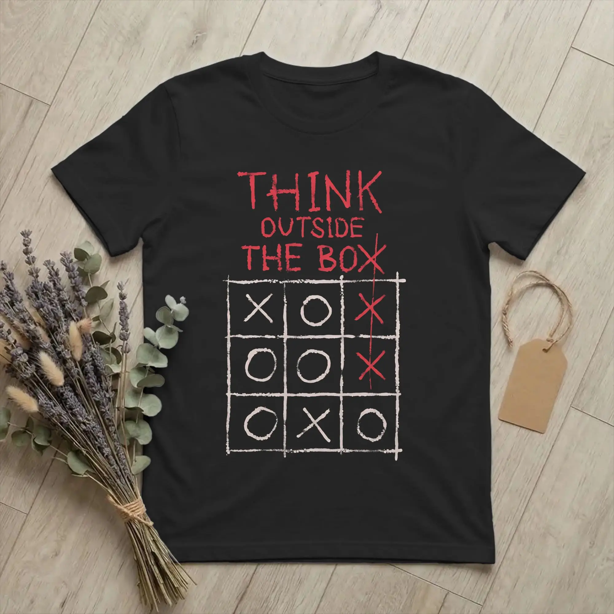 Vintage Think Outside the Box   Tic Tac Toe T-Shirt Unisex Cotton Short Sleeve Cool Quote Crewneck Summer Tops