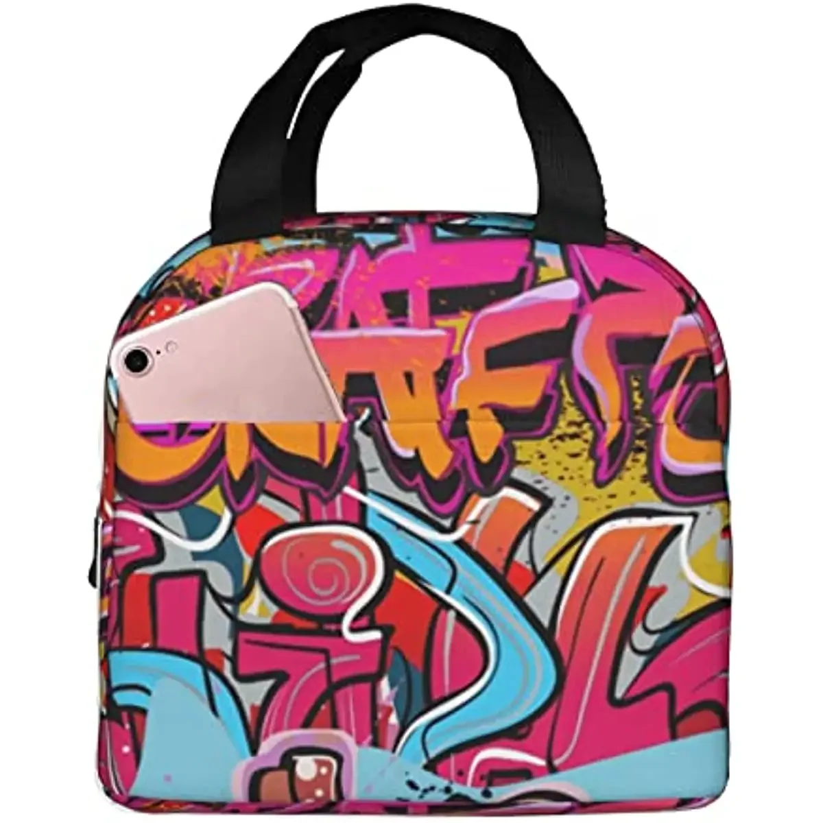 Graffiti Wall Urban Cute Coon Character Unisex Reusable Lunch Box Portable Thermal Bag for Men, Women and Kids