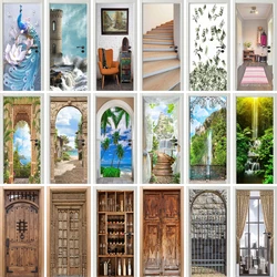 Door Size Murals 3D Wallpaper Waterproof Self Adhesive Home Decor Landscape Wooden Design PVC for Door Sticker Fridge Mural
