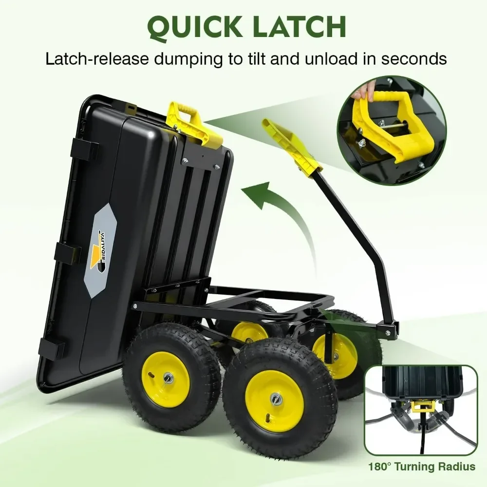 

Горячая распродажа: Садовая тележка-самосвал повышенной прочности с грузоподъемностью 1200 фунтов, кузовом 6 куб. футов, пневматическими шинами 12,6 дюйма и поворотным рулевым управлением на 180 градусов.