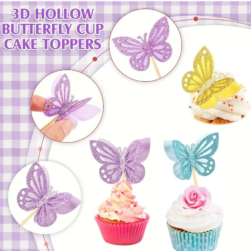

Double Layer Glitter Paper Butterfly Cake Topper Suitable for Wedding Birthday General Holiday Princess Theme Decoration