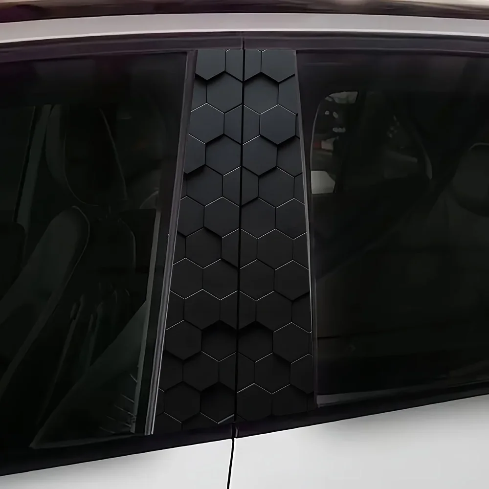 Pack of 2 Black Hexagonal Car Stickers - Durable Vinyl B-Pillar Exterior Protective Film, Disposable Self-Adhesive, Motorcycle