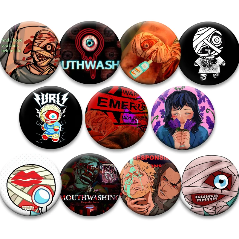 Hot Horror Game Mouthwashing Creative Badge Handmade Tinplate Soft Button Pins Exquisite Accessories Round Brooches Gifts