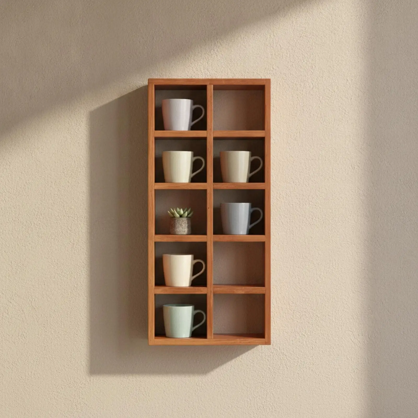 Space Saving Wall Shelf Display Stand for Mugs and Keepsakes Wooden Storage for Narrow Gaps