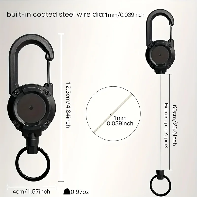 2 قطعة سلسلة مفاتيح قابلة للسحب مع كابل فولاذي وتصميم آمن مشبك على مشبك أسود متين للاستخدام الخارجي للتخييم والتنزه وحقيبة الظهر #4