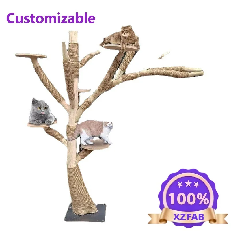 Factory Direct 2026 Cat climbing frame wear-resistant non-sticky hair real trunk solid wood climbing pet jumping platform integr