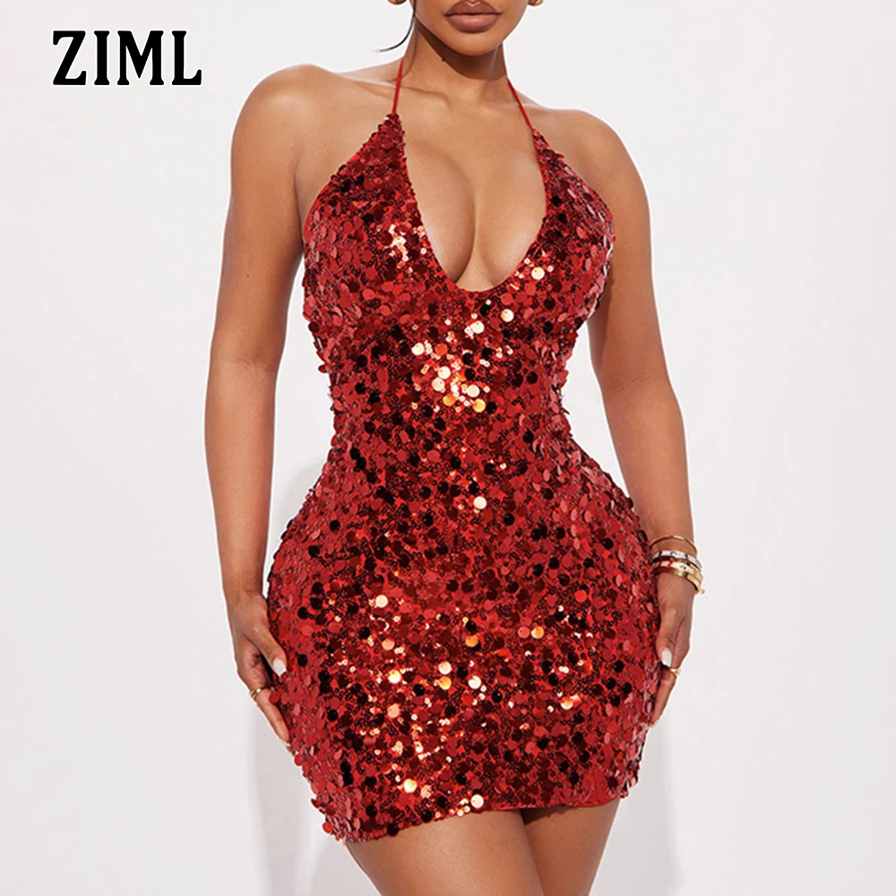 

ZIML Solid Sexy Slimming Backless Dresses for Women Halter Sleeveless Backless High Waist Temperament Dress Female Fashion New