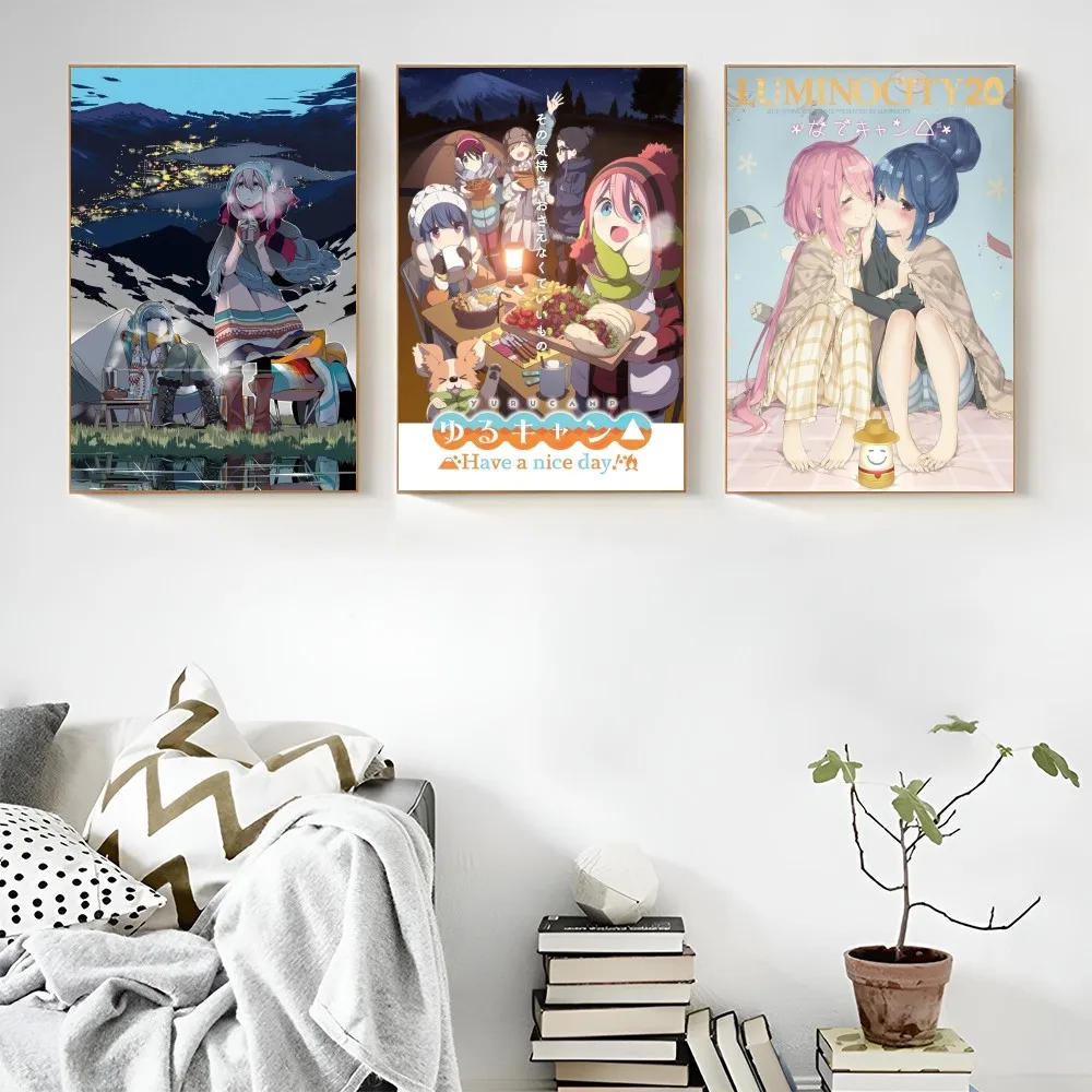 1PC Anime Yuru Camp Poster Self-adhesive Art Waterproof Paper Sticker Coffee House Bar Room Wall Decor