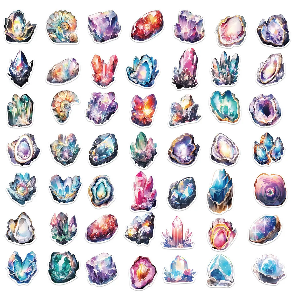 50PCS Colorful Quartz Crystal Waterproof Graffiti Stickers for Hand Account Pencil Case Decals BulingBulingStickers Store