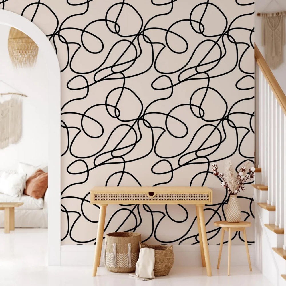 Self-Adhesive Wall Sticker French Retro Geometric Petals Leaves Lines Texture Wallpaper Bedroom Living Room Restaurant Wallpaper
