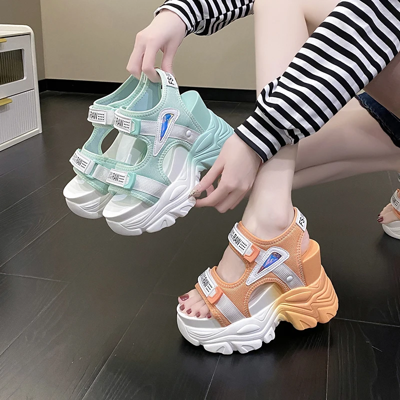 Fashion Summer Women Platform Sandals Wedges Thick Bottom Casual Mesh Shoes Woman 10.5CM High Heels Comfortable Sandals Sneakers