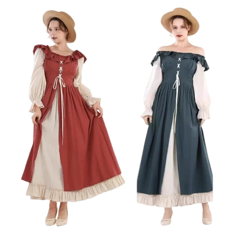 Vestido Largo Medieval para Mujer, Traje de Irlanda, Disfraz Vintage, Ropa de Pirata para Cosplay, Ropa Renacentista