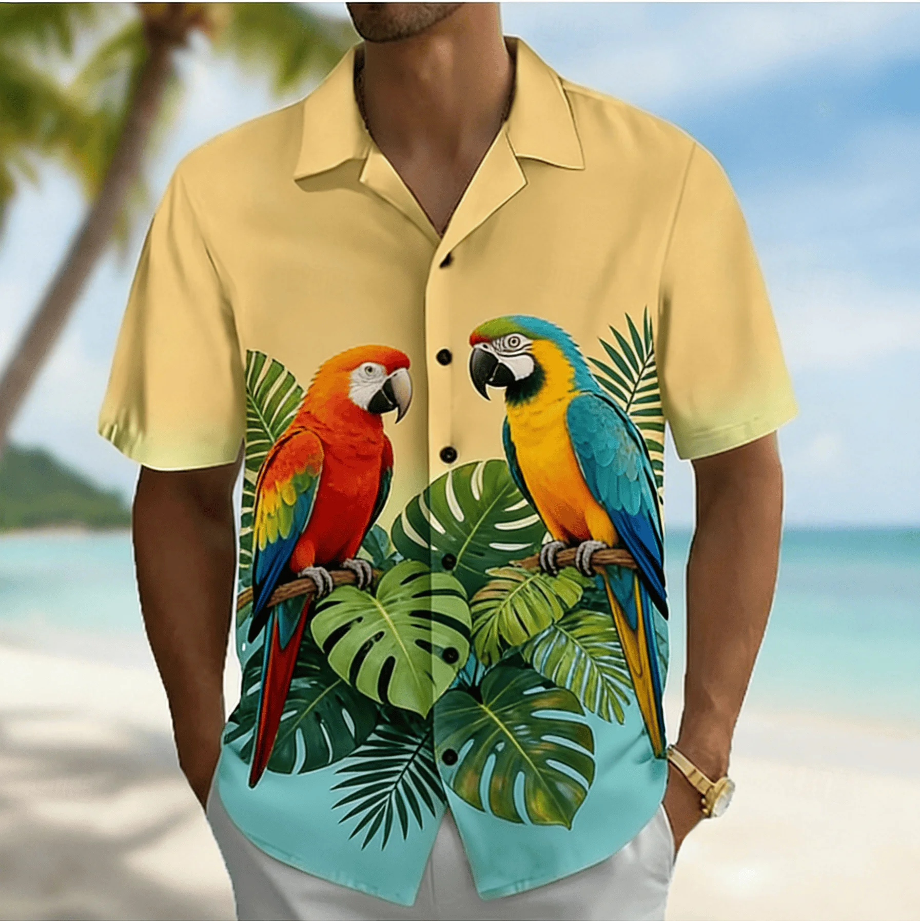 Retro Sea View Yacht Hawaiian Shirt Men's Trendy Beach Vacation Beach Shirt Breathable Daily Casual Loose Cardigan Top