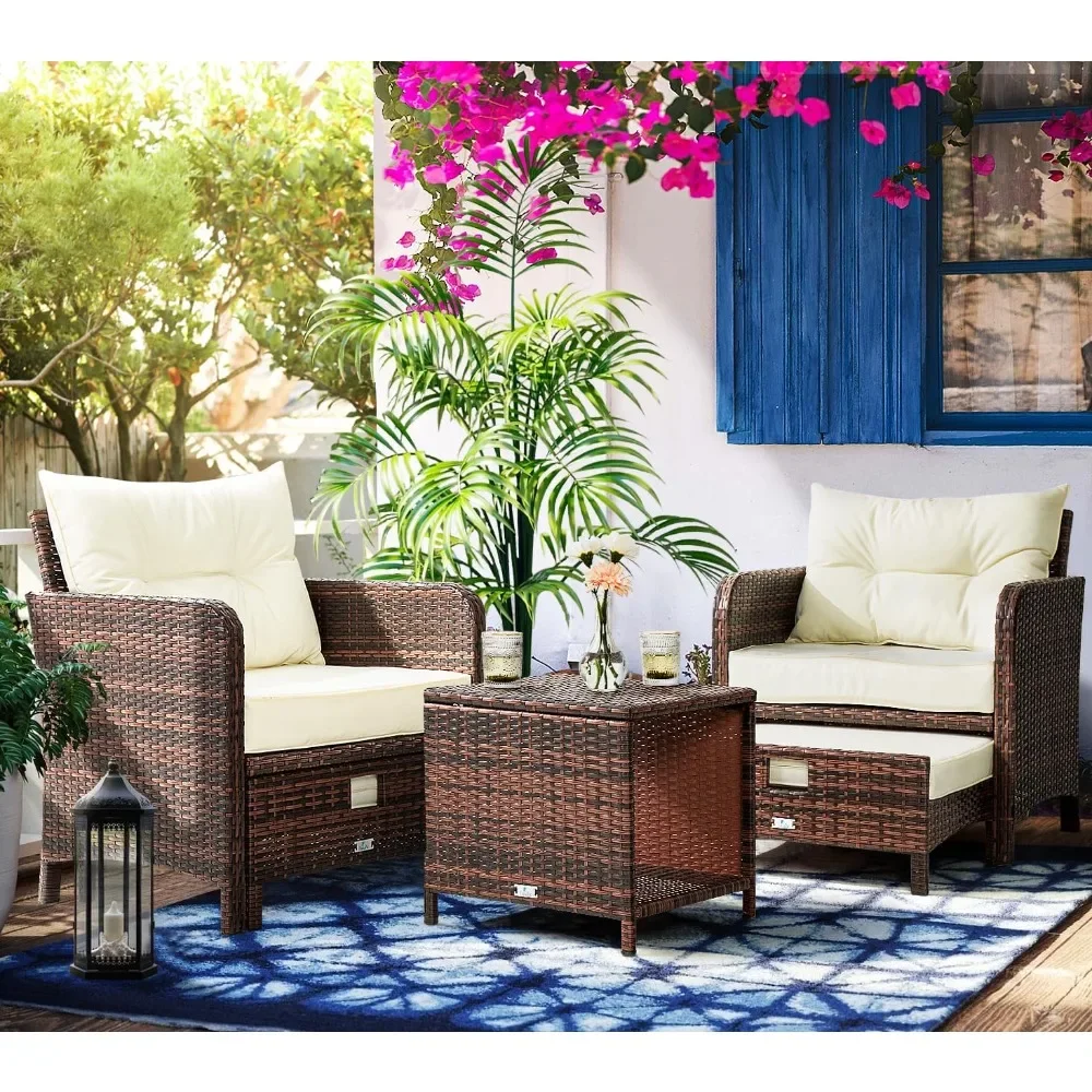 

5 Piece Patio Furniture Set, Rattan Balcony Set with Ottomans, PE Wicker Outdoor Chairs & Coffee Table