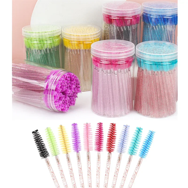 50Pcs/Bottle Disposable Eyelash Extension Mascara Wand Micro Lash Eyebrows Brushes Spoolie With Flask Case Wholesale Makeup Tool