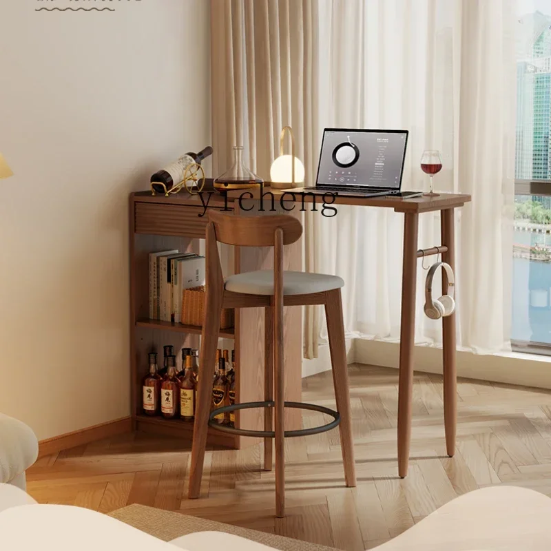 a3 solid wood bar table retractable small apartment extremely narrow light luxury open living room high balcony leisure bar