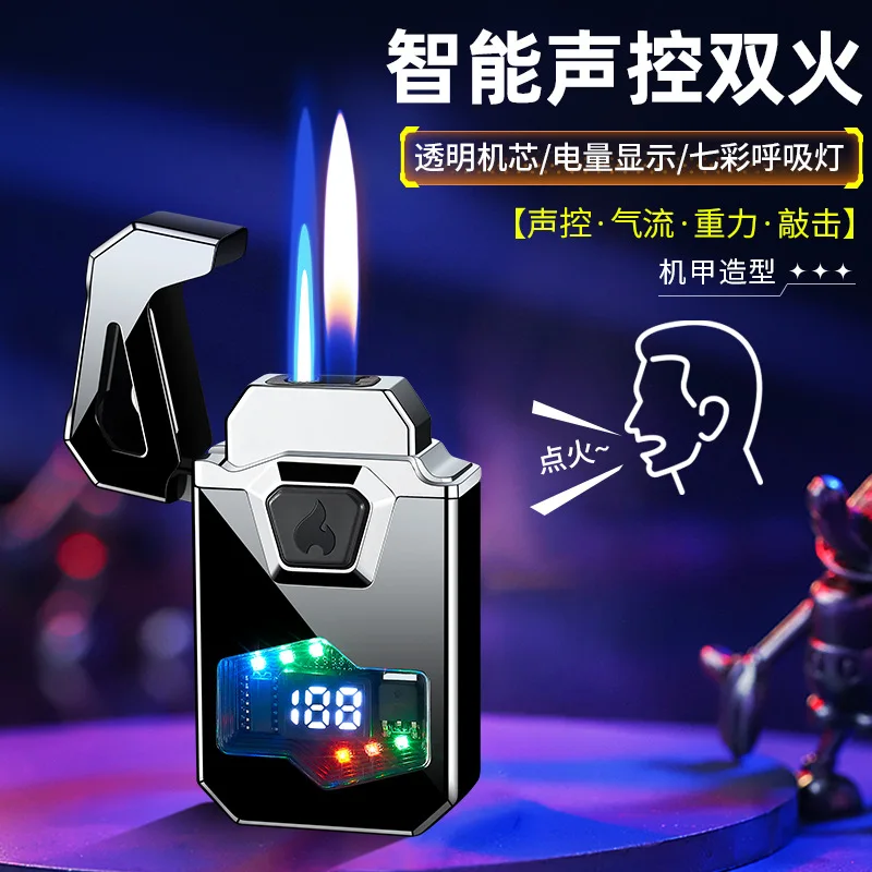 New Fashionable Intelligent Induction Voice Controlled Lighter Dual Fire Switching Lighter Black Technology High Beauty Igniter