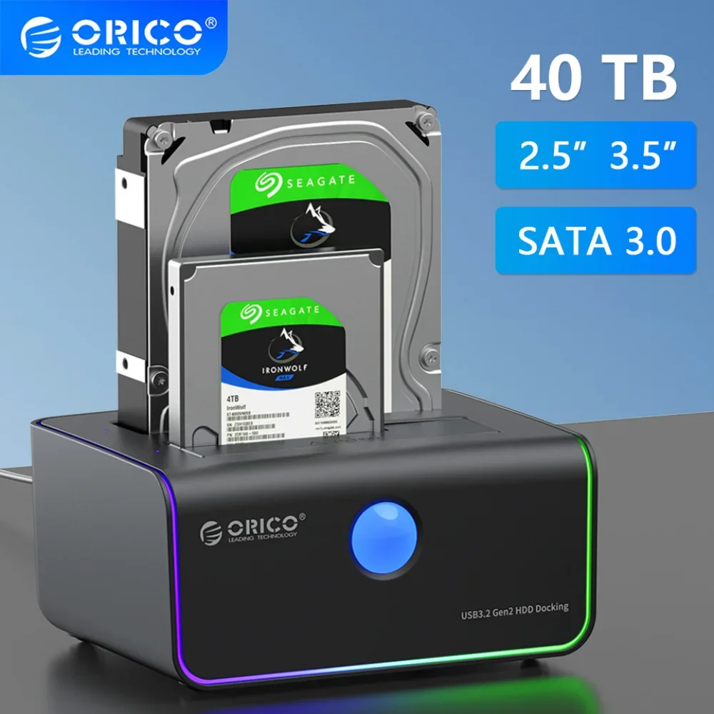 ORICO SATA 3.0 Hard Drive Docking Station 2 Bay Offline Clone for 2.5/3.5 Inch HDD SSD USB C 3.0 Dual Disk HD House Box PC