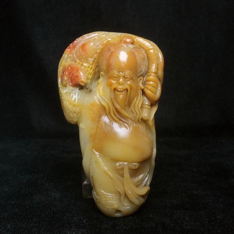 YIZHU CULTUER ART Size 8.3 × 4.8 cm 100% Natural China Shoushan Stone Carved God of Longevity Statue Pendant