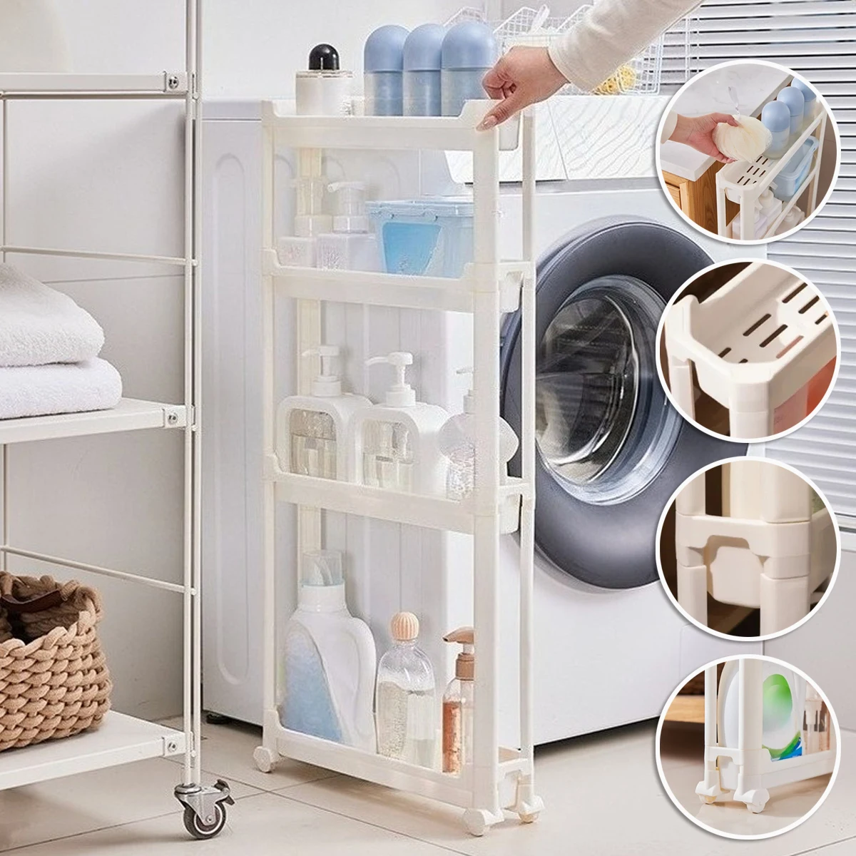 

Behind Bathroom Door Hollow Out Seam Shelf Kitchen Storage Trolley Toilet Gap Floor Small Carts Home Space Saving Narrow Rack