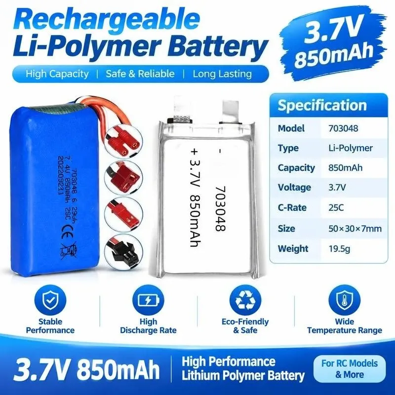 for High Rate 703048 Polymer Lithium Battery 850mAh 25C Power Model Aircraft Battery Full Capacity A Product Battery