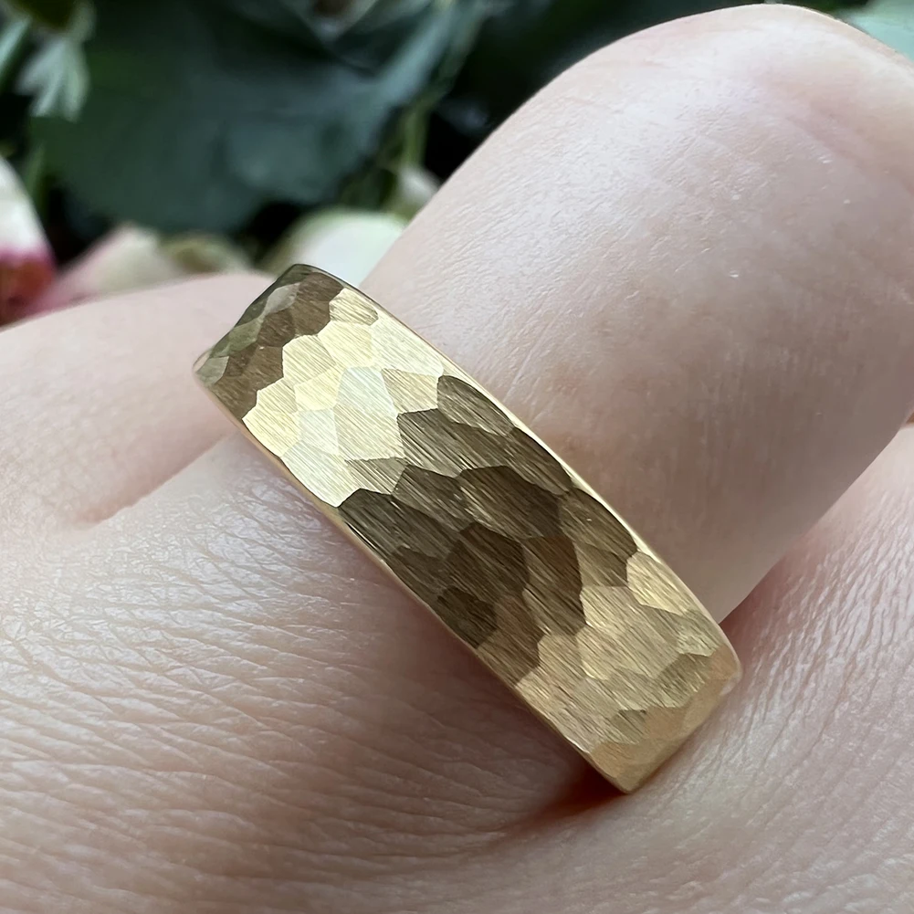 6mm Wolfram karbid ring vielfältig gehämmert für Männer Frauen Verlobung Ehering gebürstet fertig Komfort Passform – Detail 25