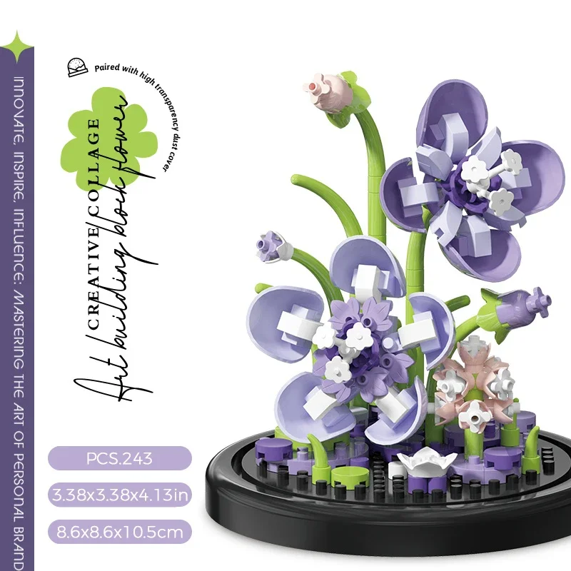Micro Flower Bouquet Bonsai Building Block Artificial Plastic Plant Dust Cover Micro Model Home Decoration Toy Kid Birthday Gift image 4