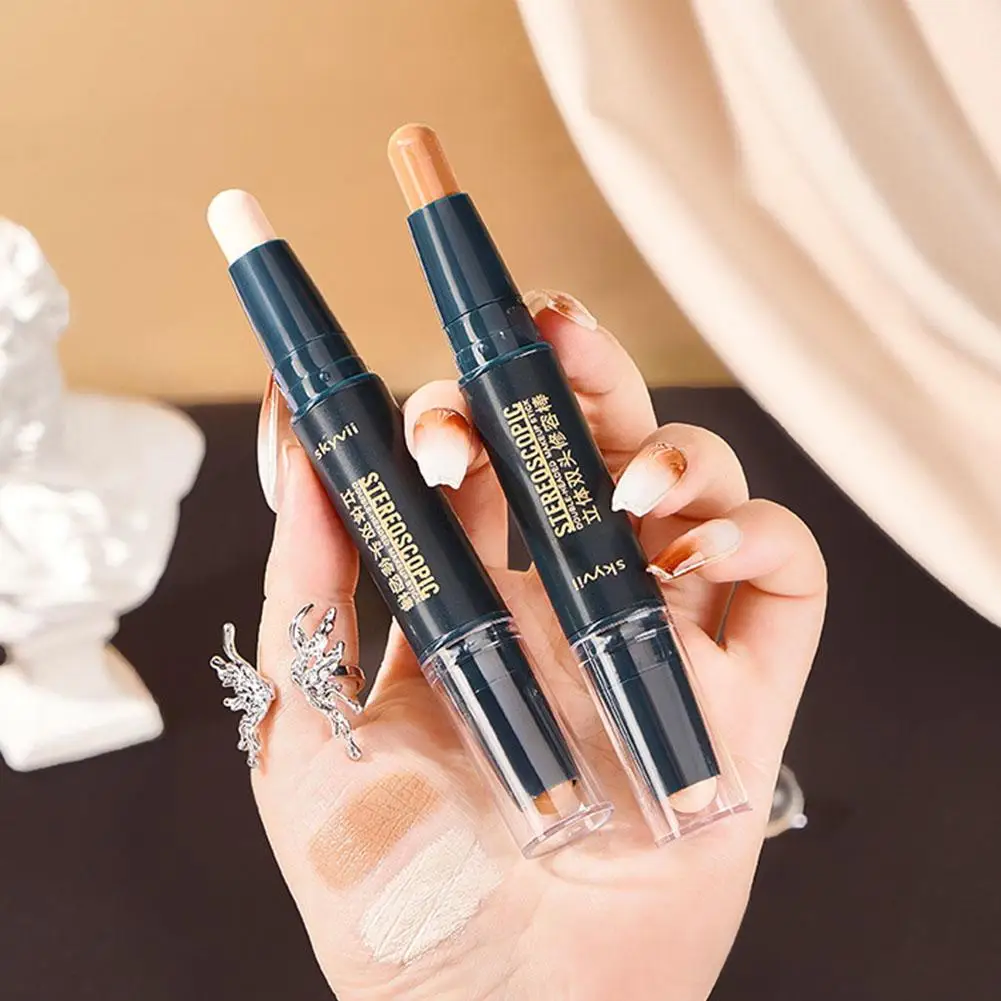 2 In1 Concealer Gezicht Hoogglans Contourstok Dubbele Dubbele Poederstick Reparatie Markeerstift Schaduw Nose Purpose Conto L1z1