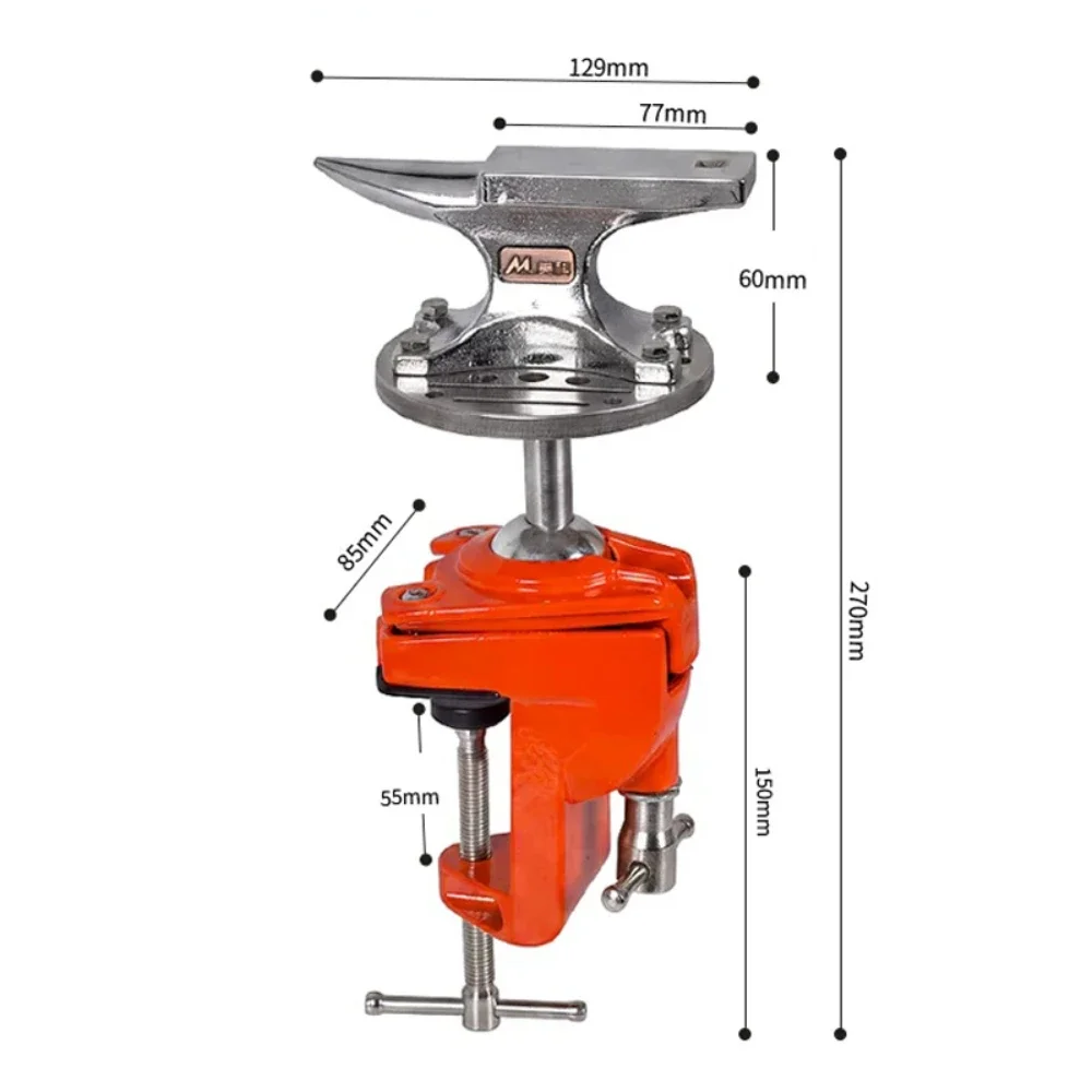 Universal Desktop Clamping Anvil – 45# Carbon Steel Swivel Bench Block with 360° Rotating Base, for Jewelry Making, Crafting