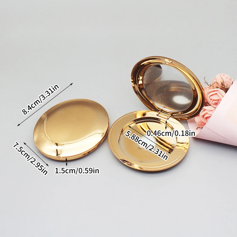 DIY Oval Gold Eyeshadow Powder Compact Makeup Highlighs Package Blusher Container Lipstick Case Concealer Package Mirror