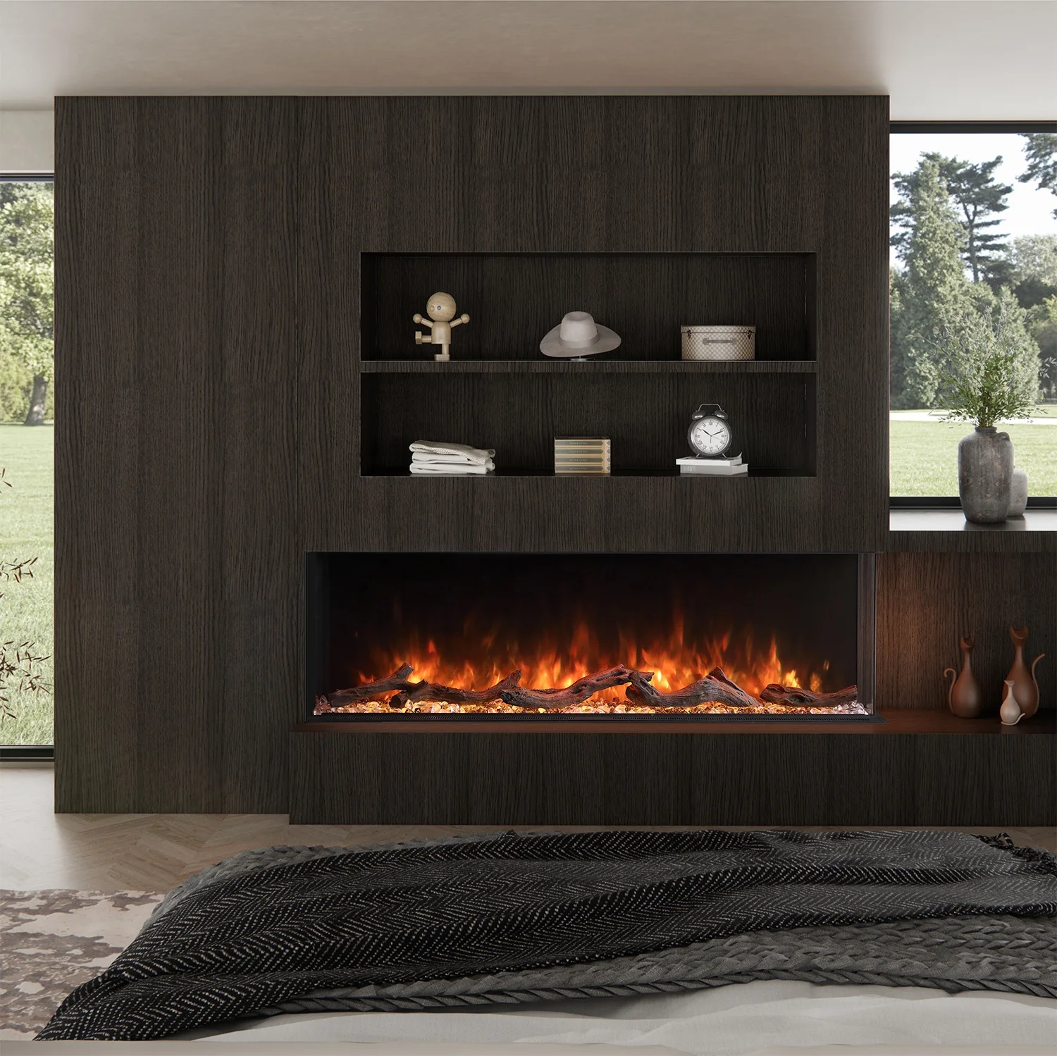 Factory Wall Electric Decorative Fireplace Insert Heaters Modern 3 Sided Recessed Electric Fire Place Wall 44 56 68 80 96 Inch